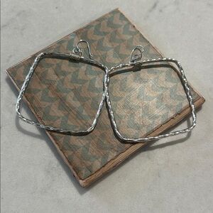 Boho Sol Square Hammered Dangle Sterling Silver Earrings